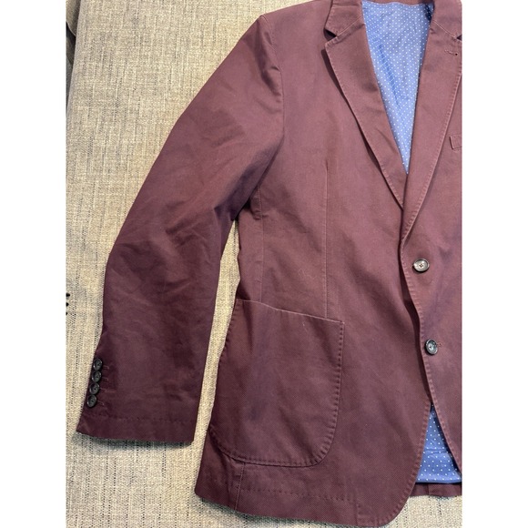 Bugatti Mens 42  Two Button Blazer Sports Coat Suit Jacket Maroon With Blue Line - Picture 16 of 16